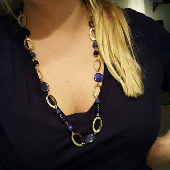 Long blue and gold necklace