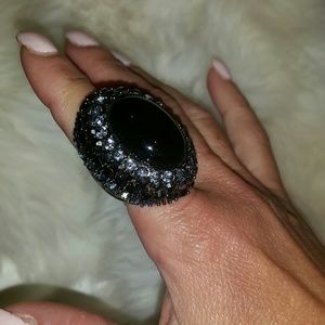 Black Stone and rhinestone  ring