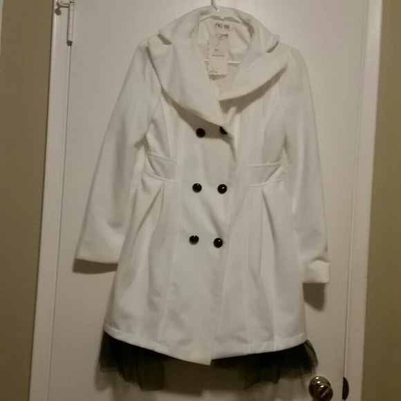 White coat with black tulle trim
