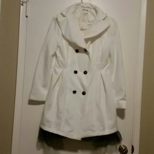 White coat with black tulle trim