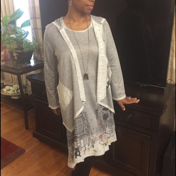Cityscape 2-Piece High Low Hoodie Dress Set Size Small Lightweight Cotton Blend - Picture 3 of 5