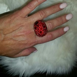 Red rhinestone  statement  ring