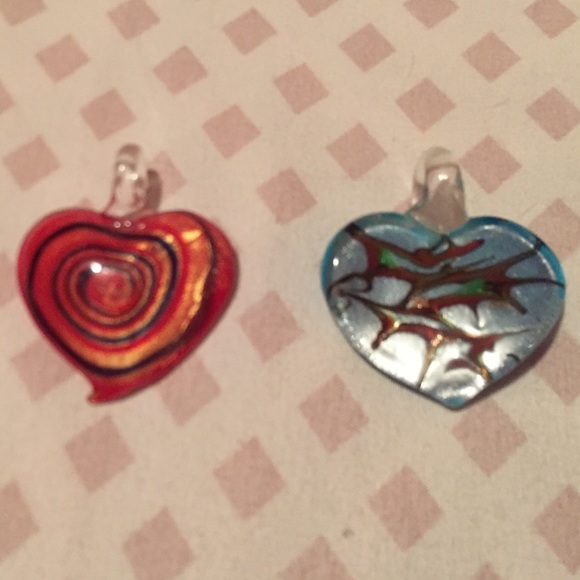 Glass Necklace Heart Charms SET OF 2!