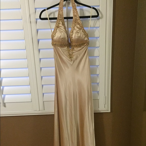 Gold satin evening dress