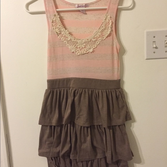 Pink stripped dress with brown layered skirt