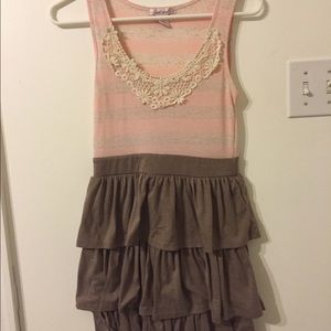 Pink stripped dress with brown layered skirt