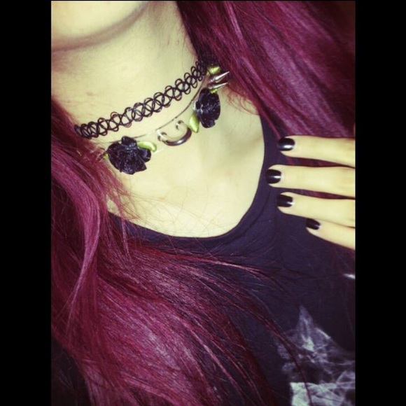 Harajuku Clear Black Flower Studded Collar Choker - Picture 1 of 2