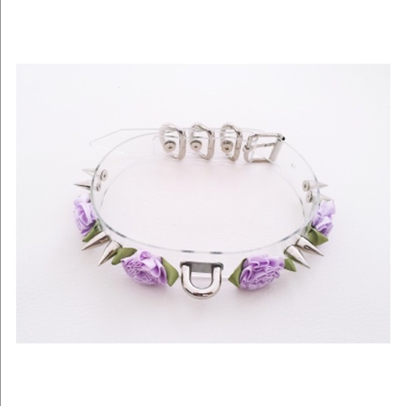 Harajuku Clear Purple Flower Studded Collar Choker - Picture 2 of 2