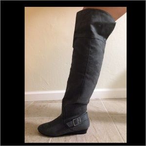 Above knee grey suede boots