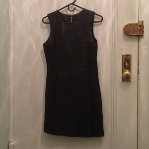 Genuine Leather Panel Shift Dress