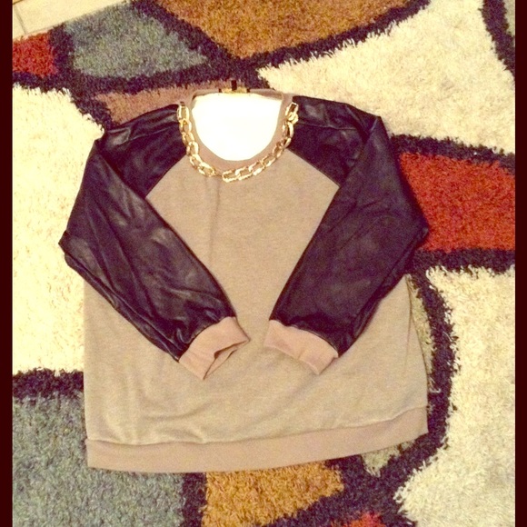 Oversized Leather Sleeved Sweatshirt