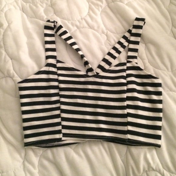 Navy & White striped crop top