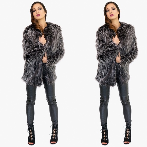 BLACK/GREY STRIPED FUR COAT - Picture 6 of 6