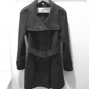 Authentic Burberry Leather Trimmed Wool Coat