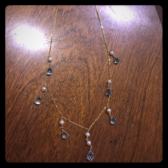 14k Gold;Pearl;Blue Topaz Necklace