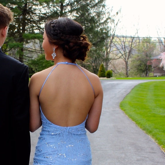 Halter open back prom dress/night gown