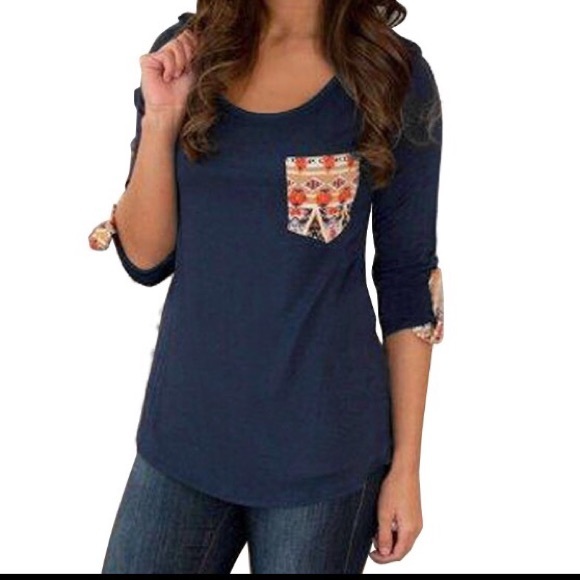 Tops - Casual Tribal Print Pocket Tee Sz M
