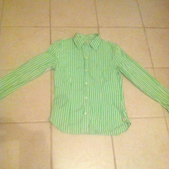 Green, Pink and White stripped button down
