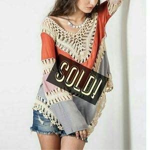 Bohemian Gypsy Hippie Crochet Detail Top