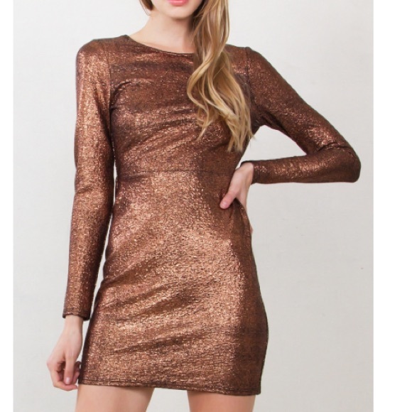 Copper metallic long sleeve body con dress 😍