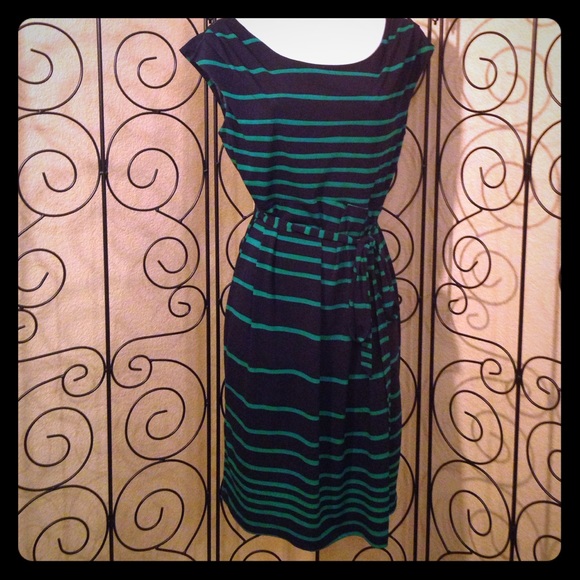 Navy Blue Dress with Green stripes