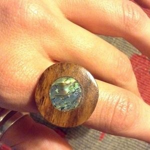 Large wood and abalone ring