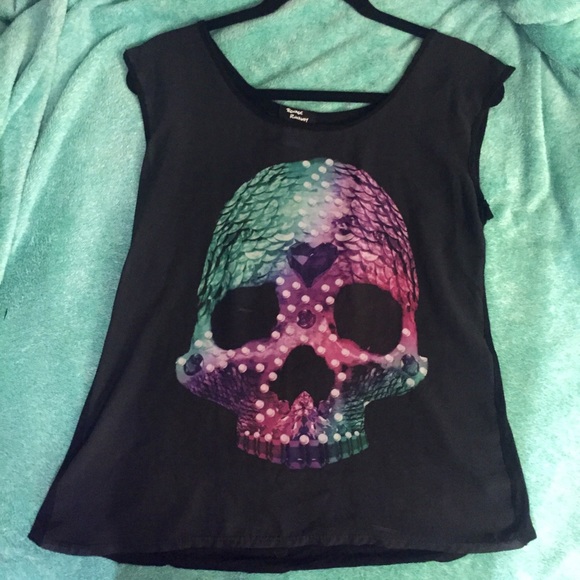 Sheer Multicolor Skull Sleeveless Top