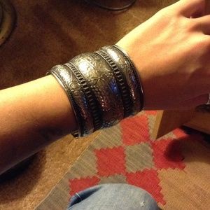 Extra wide silver tone cuff