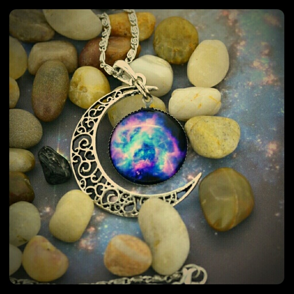 Nebula Galaxy Cabochon Necklace/ Moon Necklace