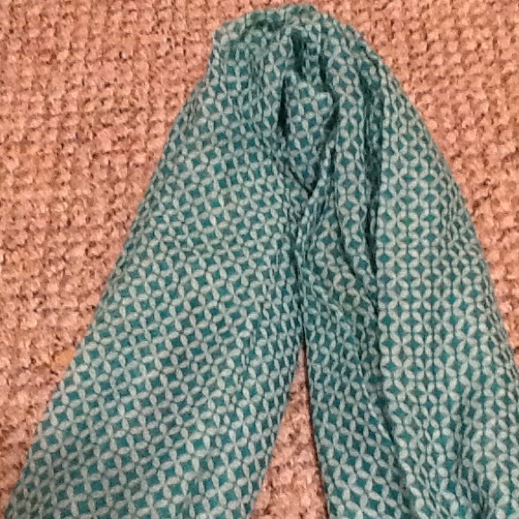 Teal and white scarf with white flowers