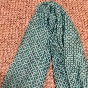 Teal and white scarf with white flowers