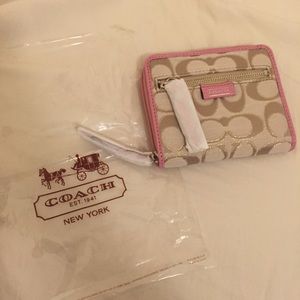 coach light khaki/pink small wallet