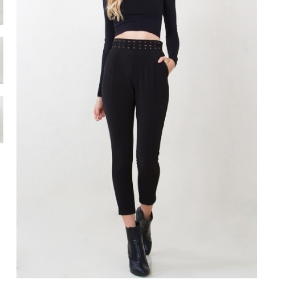 Black skinny pants with lace up detail