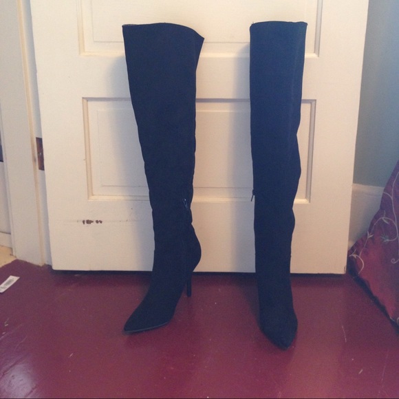Naked Wardrobe black suede thigh high boots