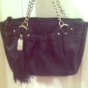 Black leather chained shoulder bag