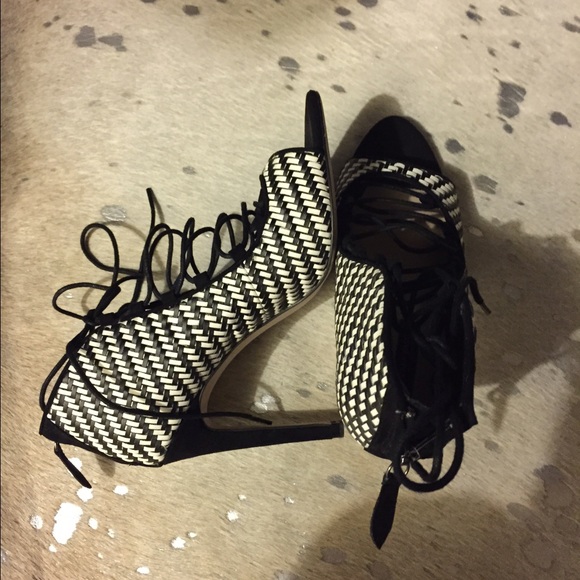 Black and white lace up heels