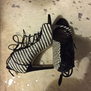 Black and white lace up heels