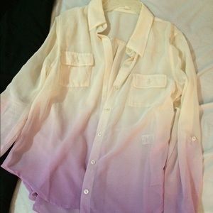 Long sleeve light ombré button down blouse