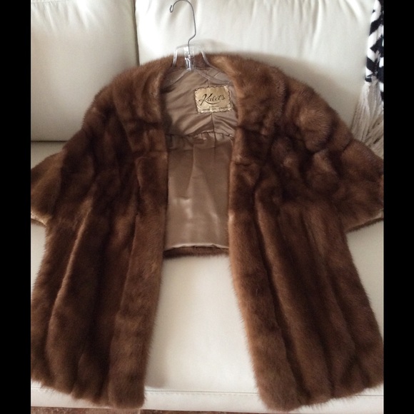 Vintage real brown mink fur vest caplet OS