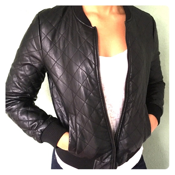 Black faux leather jacket.