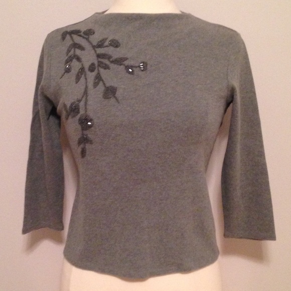 Ann Taylor Loft Gray Embroidered Top