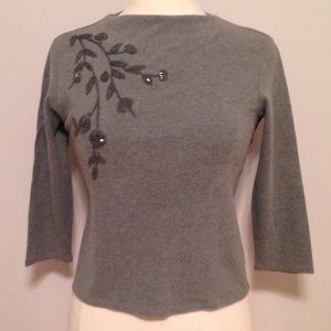Ann Taylor Loft Gray Embroidered Top