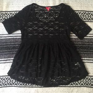 🌙NWOT Black Unlined Lace Midi-Sleeve Babydoll Top