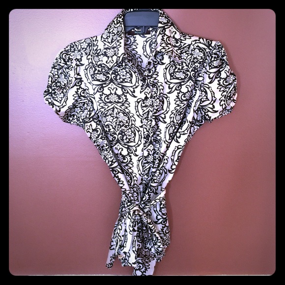 Cream/white and black dress blouse