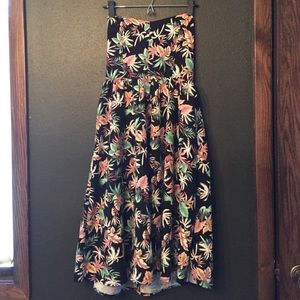 Palm tree strapless midi dress