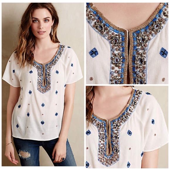 NIP Maeve Anthropologie Beaded Embroidered Blouse - Picture 2 of 4