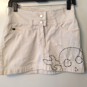 90's White distressed skull Miss Sixty denim mini