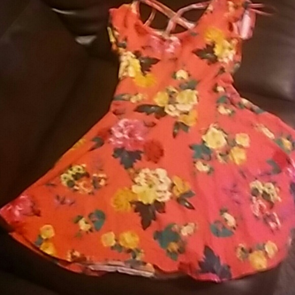 Ambiance Apparel Peach/Floral Dress - Picture 1 of 2