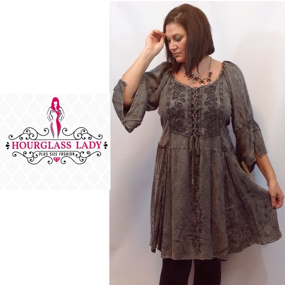 Hourglass Lady Dresses & Skirts - PLUS 3X❤️Renaissance Boho Gunmetal Peasant Dress