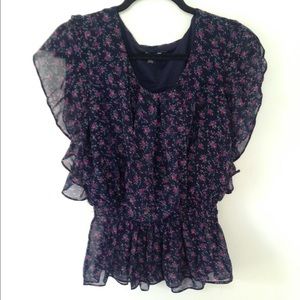 Navy floral peasant blouse